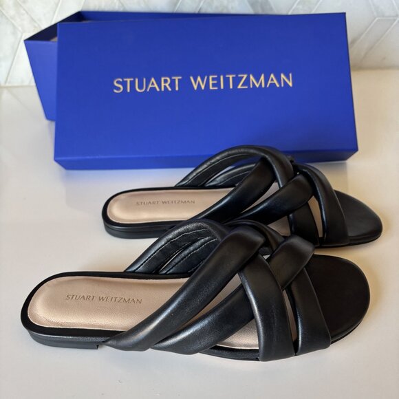 Stuart Weitzman Size 5.5 B Black Crossover Flat Slide New in Box Black Leather - Picture 3 of 10